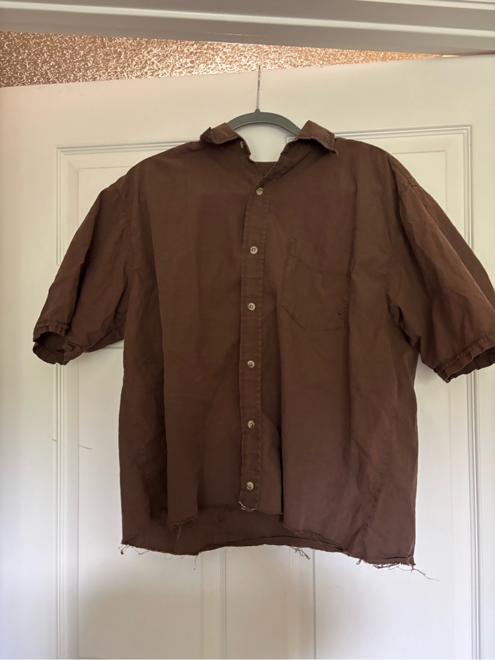 Men's Casual Brown Short-Sleeve Button-Down Shirt